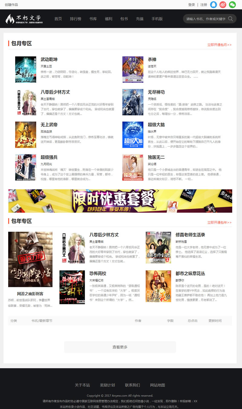 仿2019不朽文学网原创小说网全套源码-易站站长网