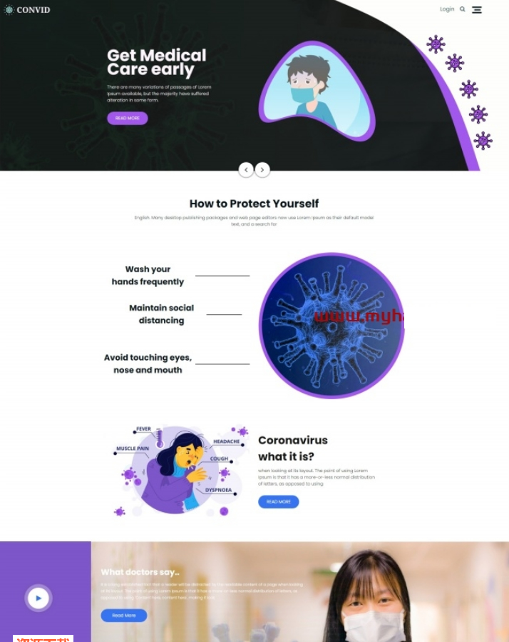 预防新冠肺炎医疗保健网站html5模板源码-易站站长网