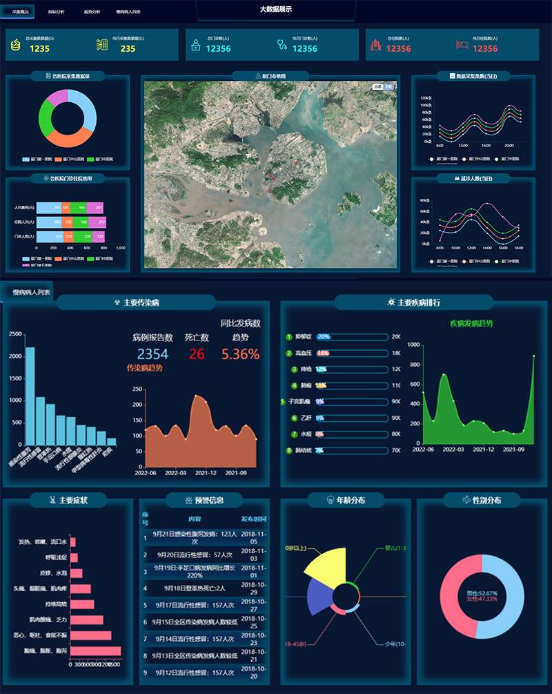 可视化数据图表模板，医院数据统计界面源码-易站站长网