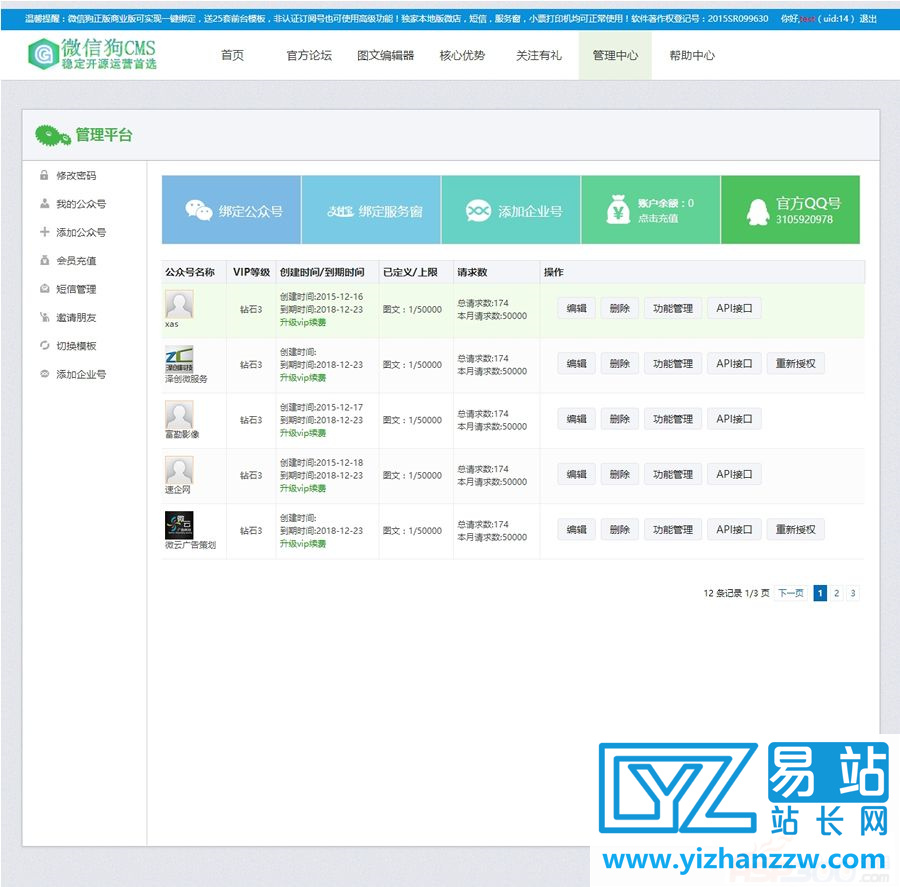 WeiDogs微信狗V17.5完美修复商业全能版源码+21套模板-易站站长网