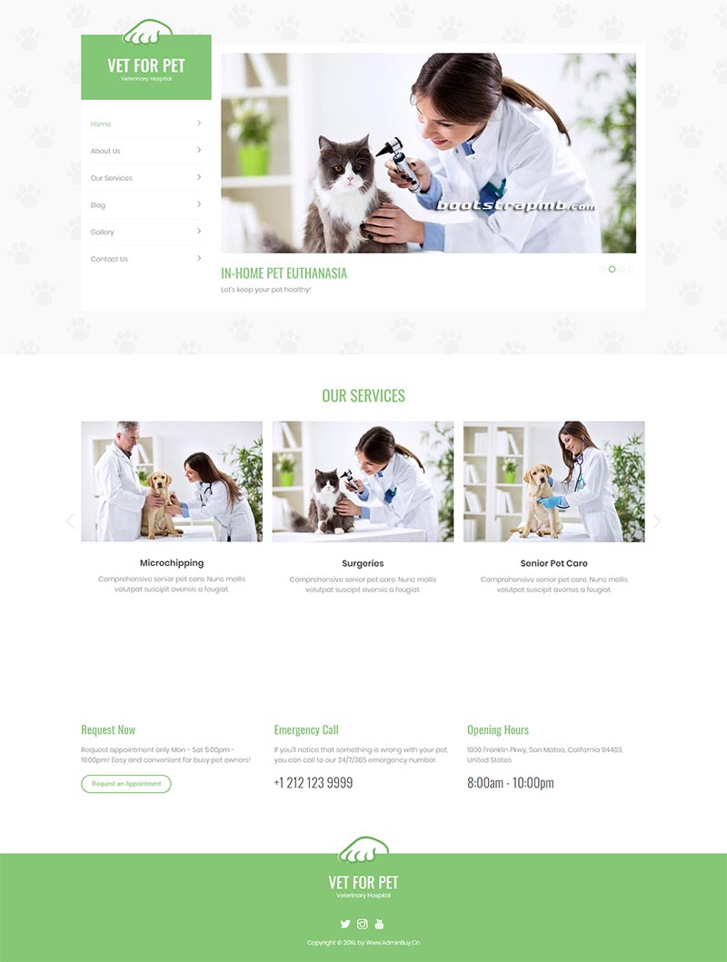 绿色宠物医院静态网站Bootstrap模板源码-易站站长网