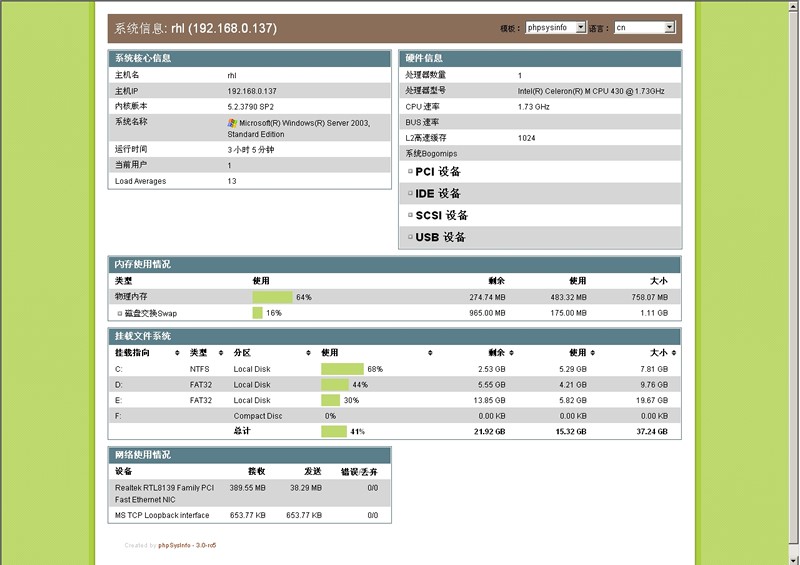 [PHP]phpSysInfo服务器监控源码v3.4.2-易站站长网